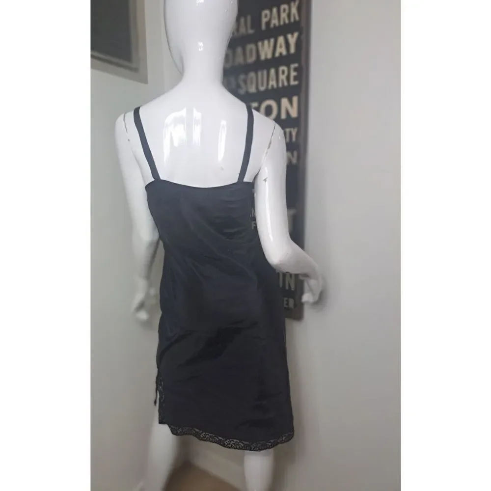 BARBIZON Full Slip Dress Black Vintage Taffeta Lace  Saucy Tafredda ‎ Zip Size 9